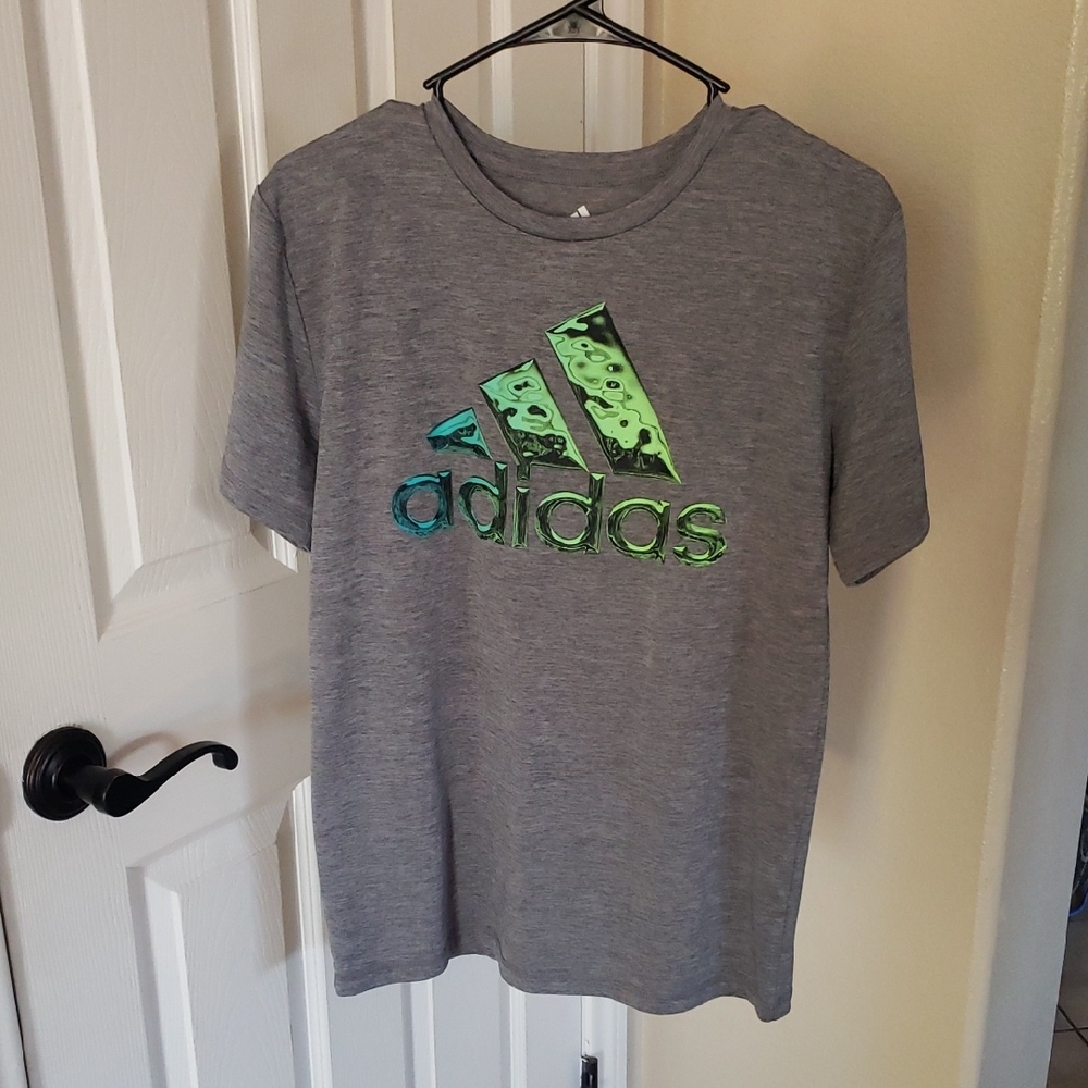 Adidas Heather Gray Tee with Vibrant Green Logo